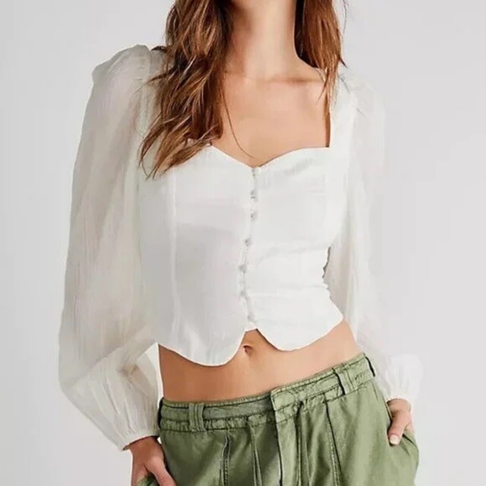 Free People Sorella White Button-Up Blouse NWT Sz L